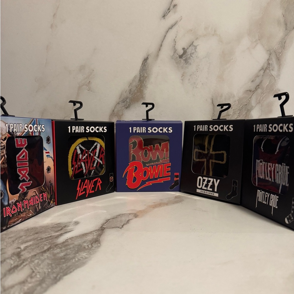 Rock Band Socks: David Bowie, Iron Maiden, Motley Crue, Ozzy, Slayer (NEW)